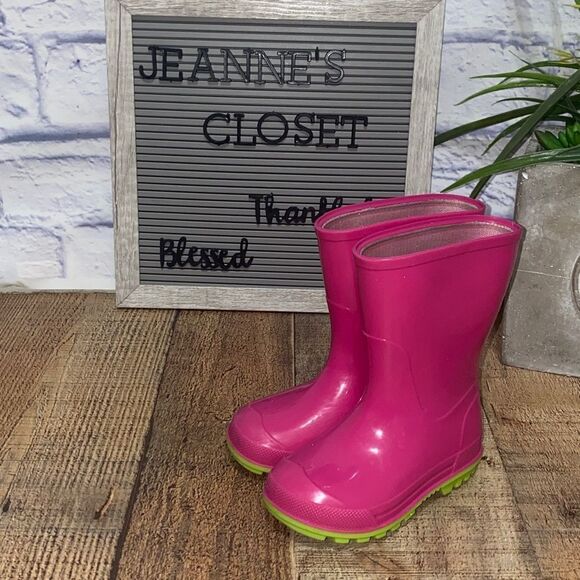 Pink and green rain boots size 5/6 - Picture 1 of 9